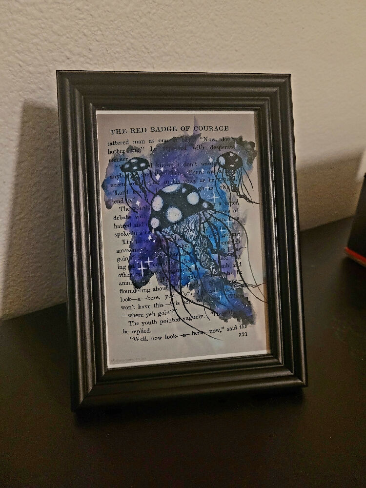 Framed Print- Cosmic Jellyfish Book Page Painting