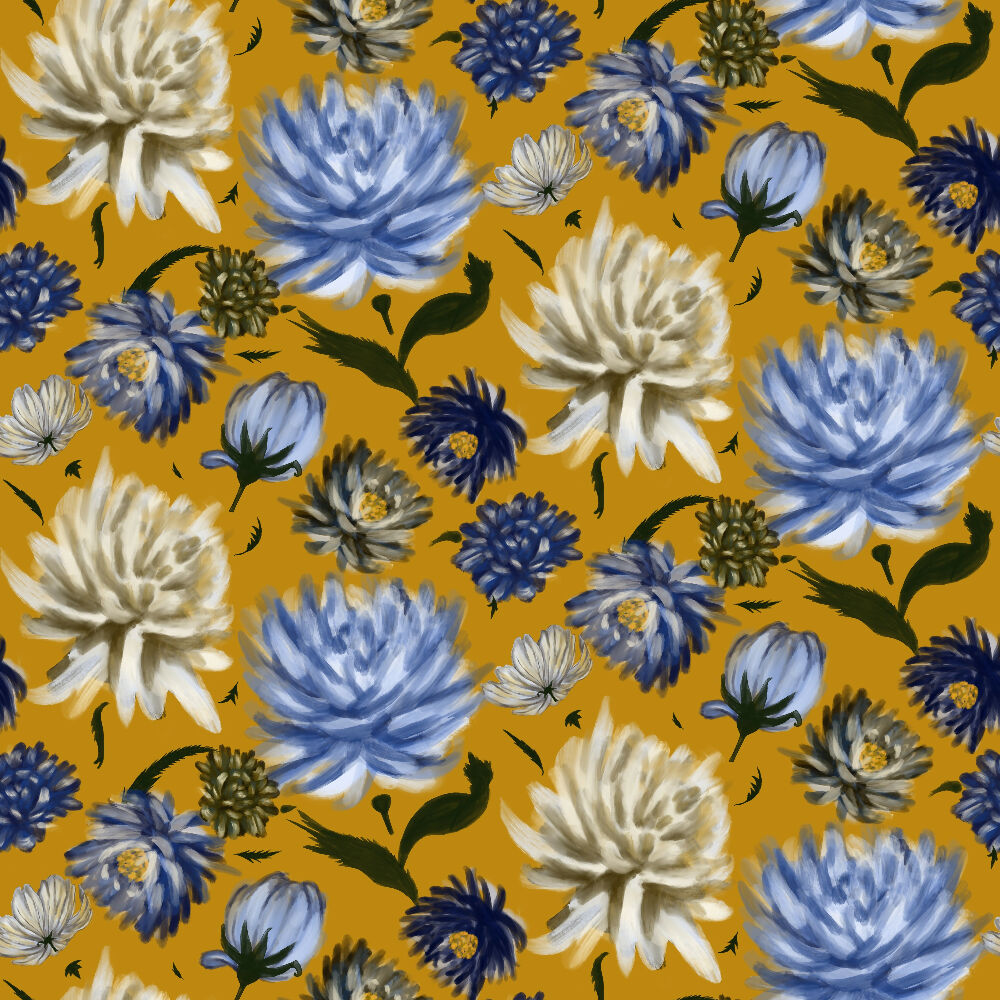 Sunny Cornflowers textile print on canvas