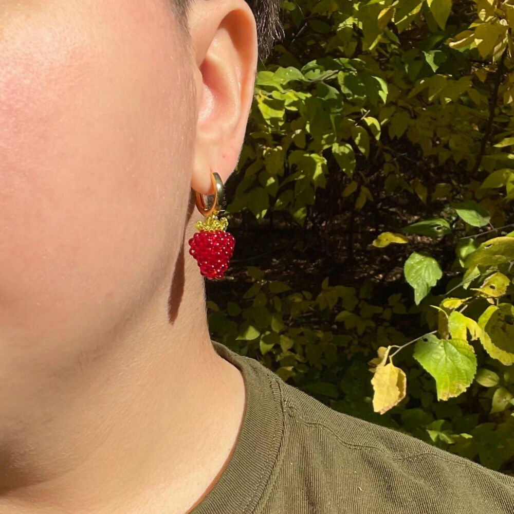Beaded Dark Red Berry Earrings