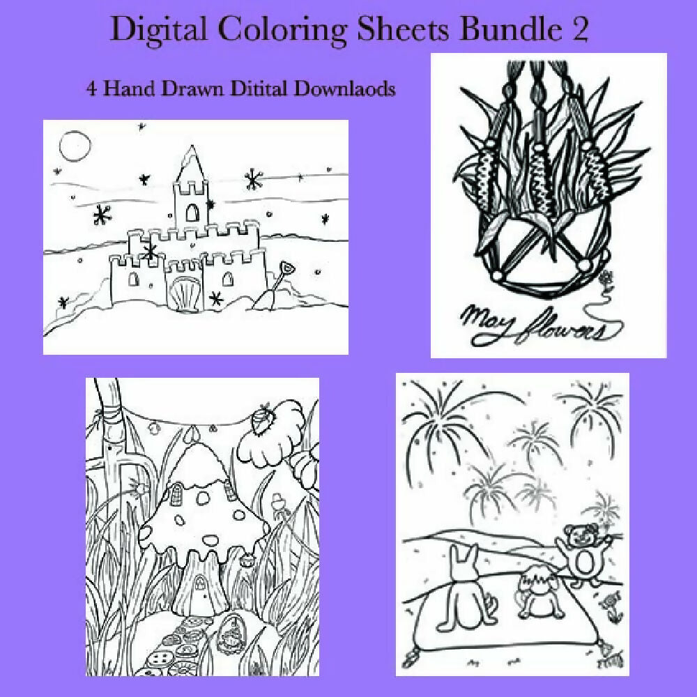Coloring Sheet Bundle 2 - Hand Drawn Digital Files