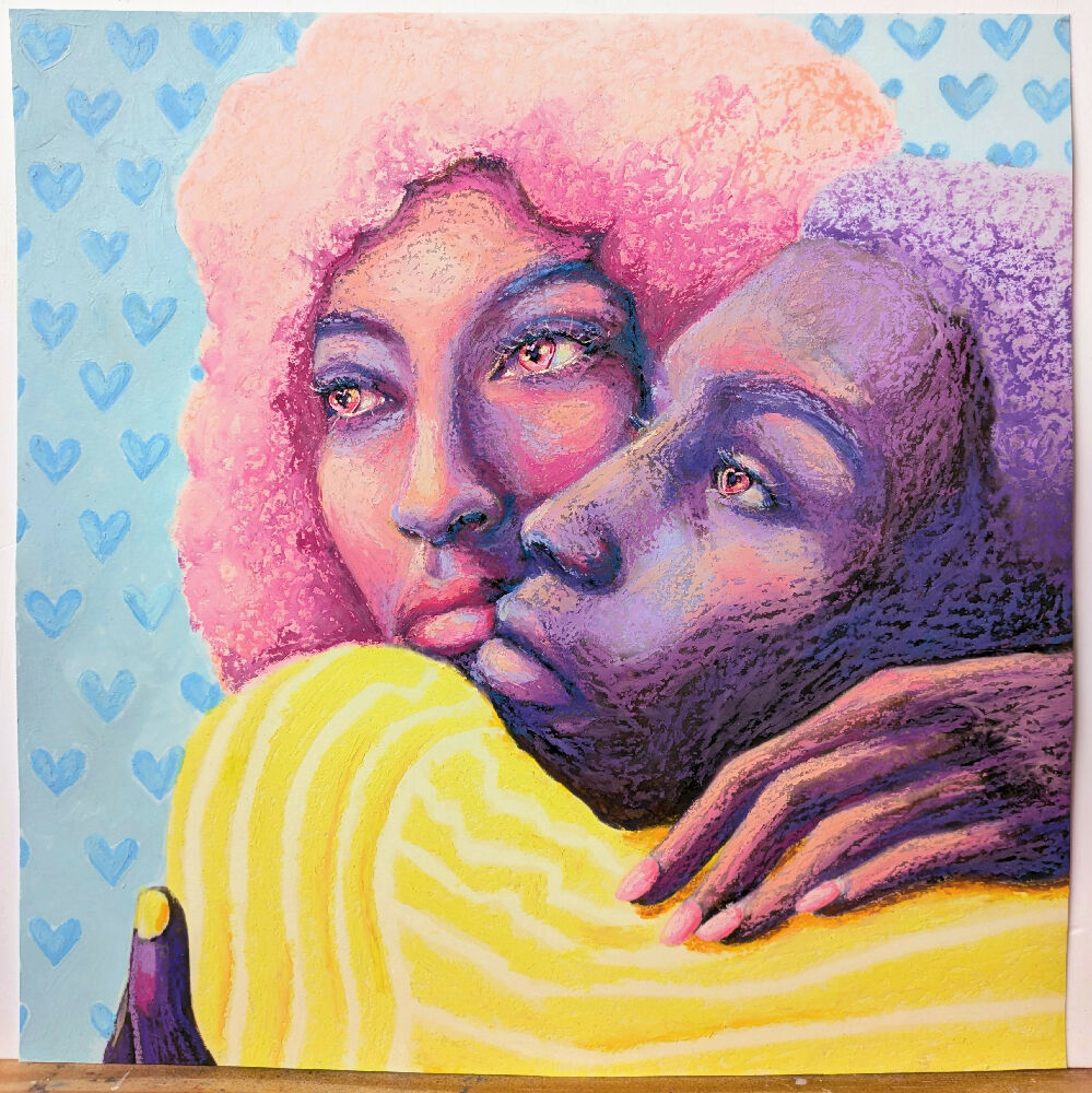 Lovers original oil pastel artwork
