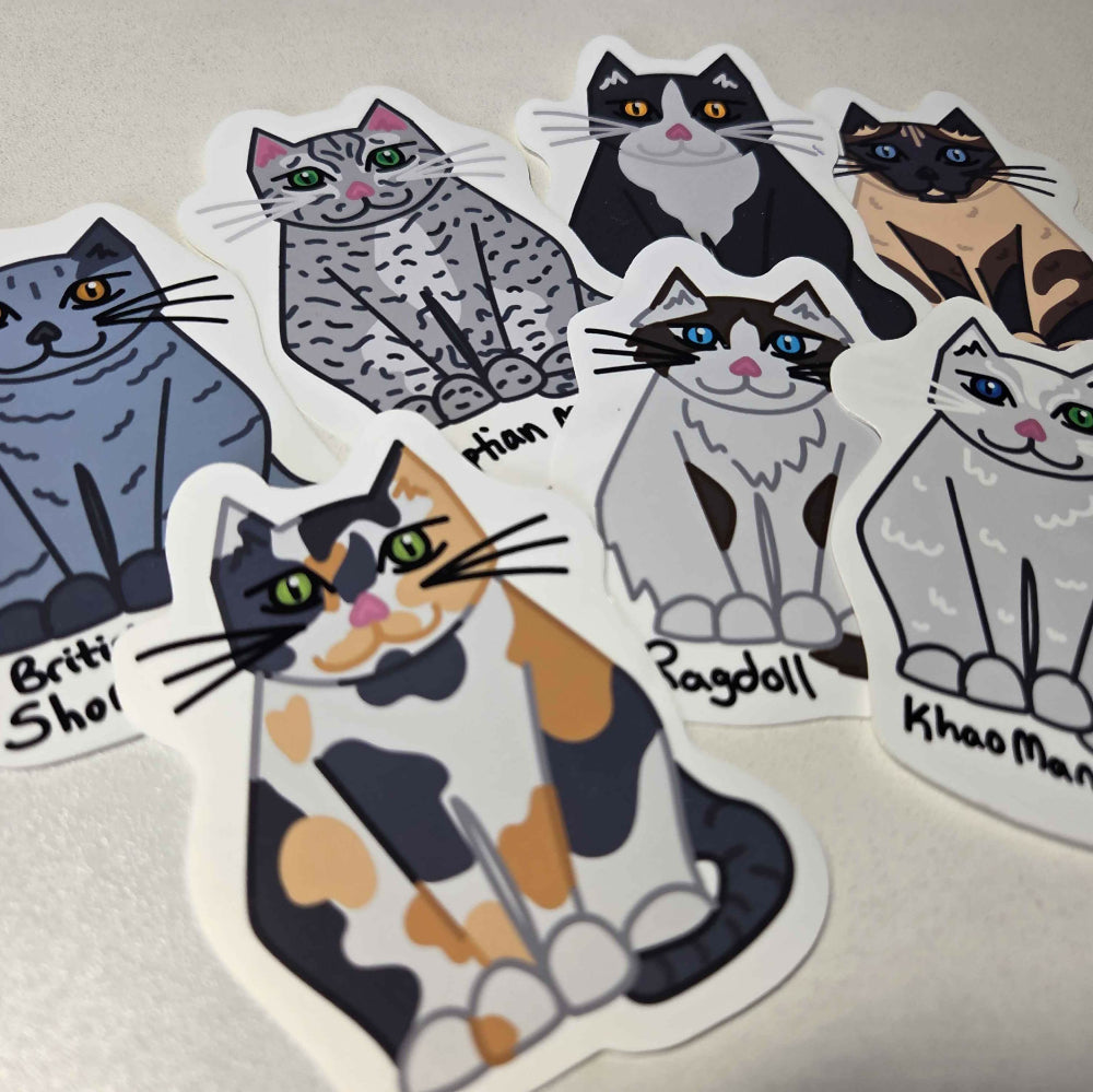 Cat Breed Hand Designed Stickers Glossy Vinyl Water Resistant