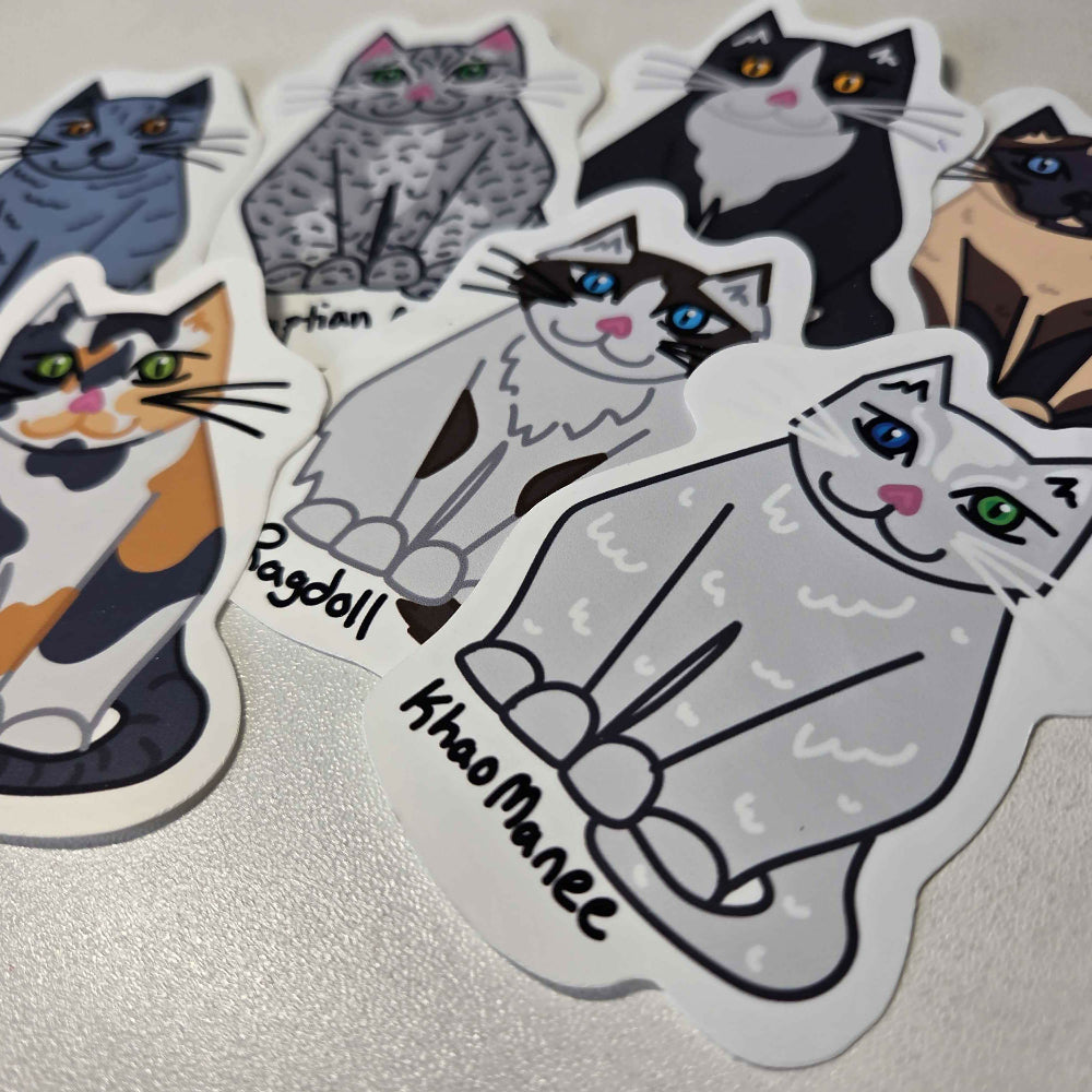 Cat Breed Hand Designed Stickers Glossy Vinyl Water Resistant