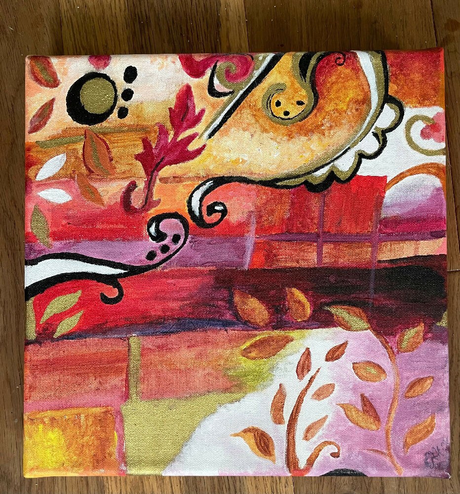 Early Autumn Country acrylic painting with gold ink