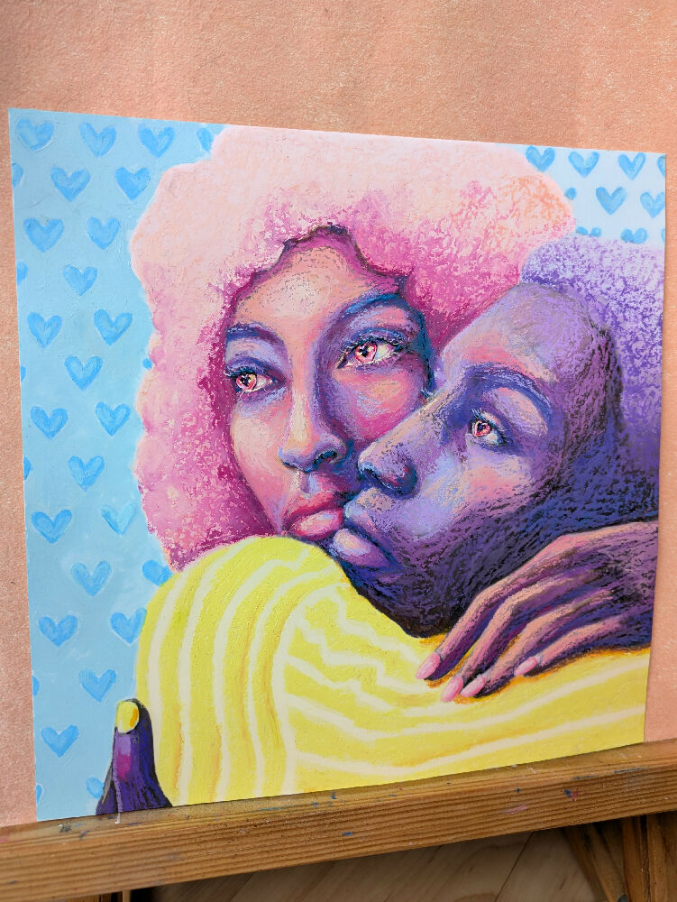 Lovers original oil pastel artwork