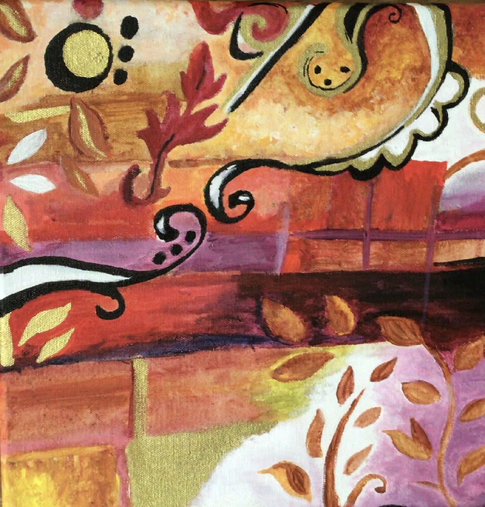 Early Autumn Country acrylic painting with gold ink