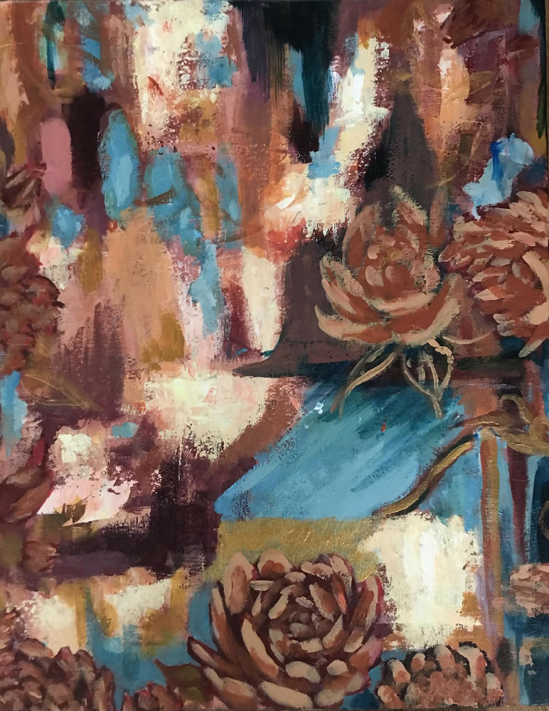 Autumnal Roses in Abstraction acrylic painting