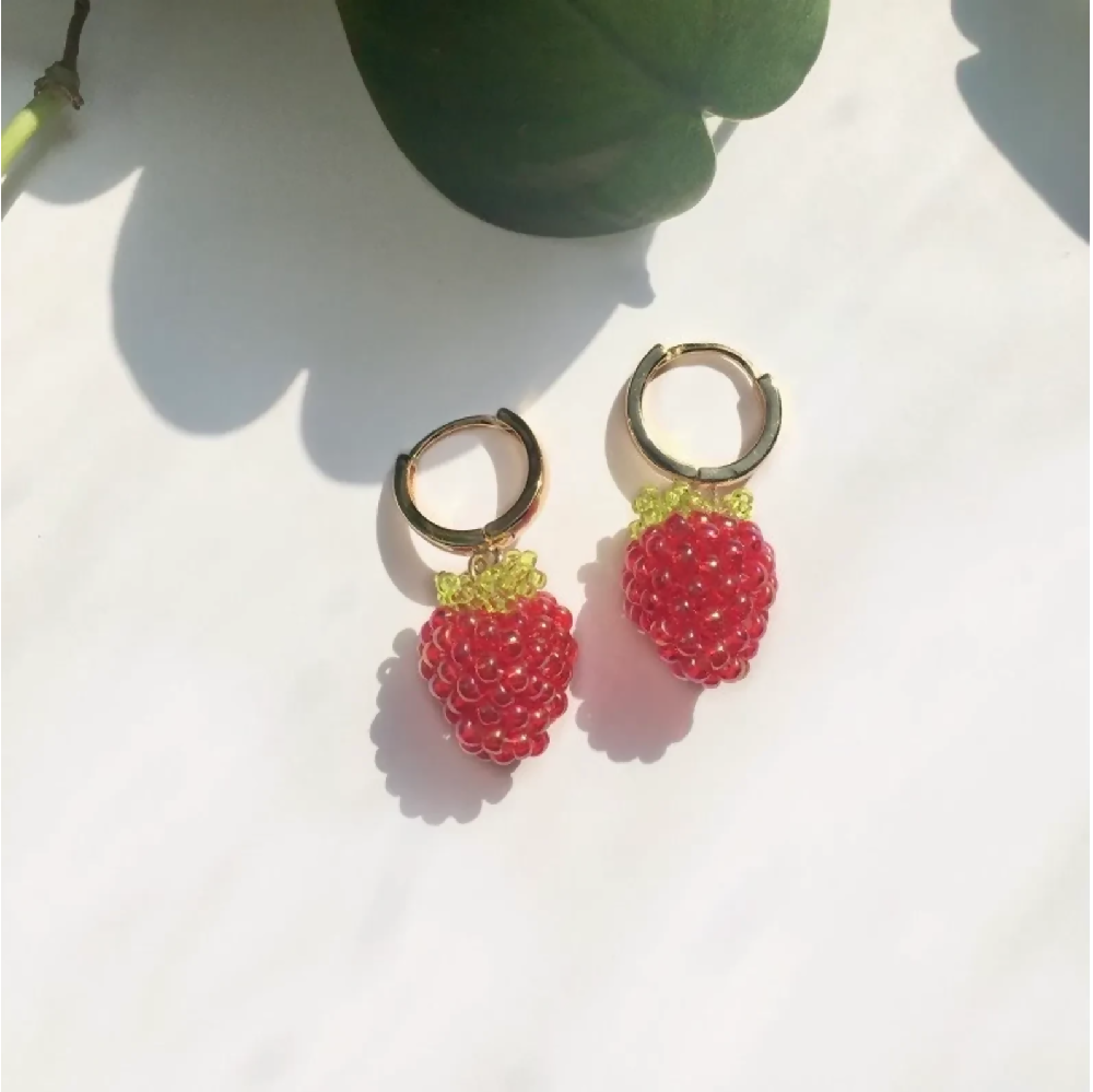 Beaded Raspberry Earrings