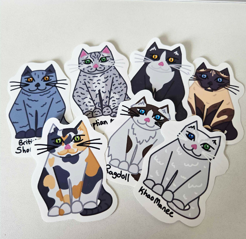 Cat Breed Hand Designed Stickers Glossy Vinyl Water Resistant