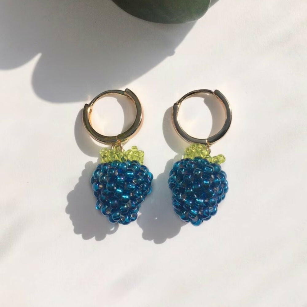 Beaded Blue Raspberry Earrings