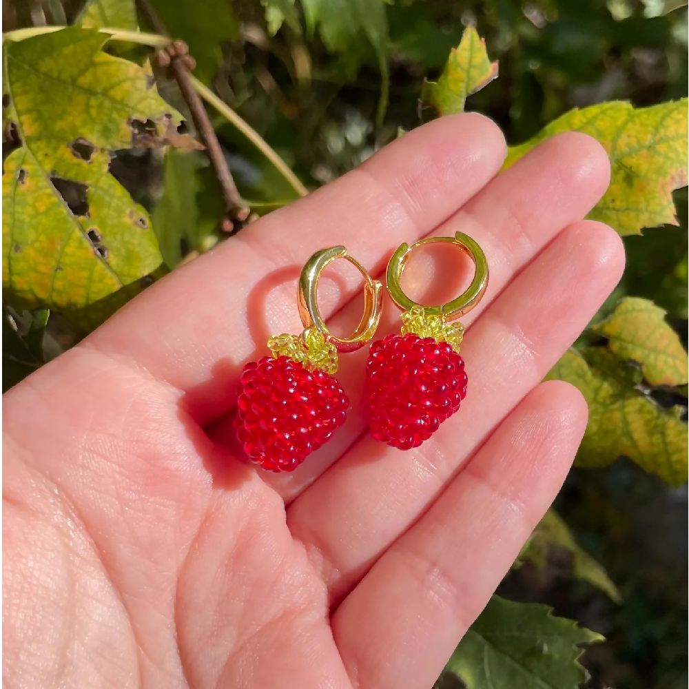 Beaded Dark Red Berry Earrings