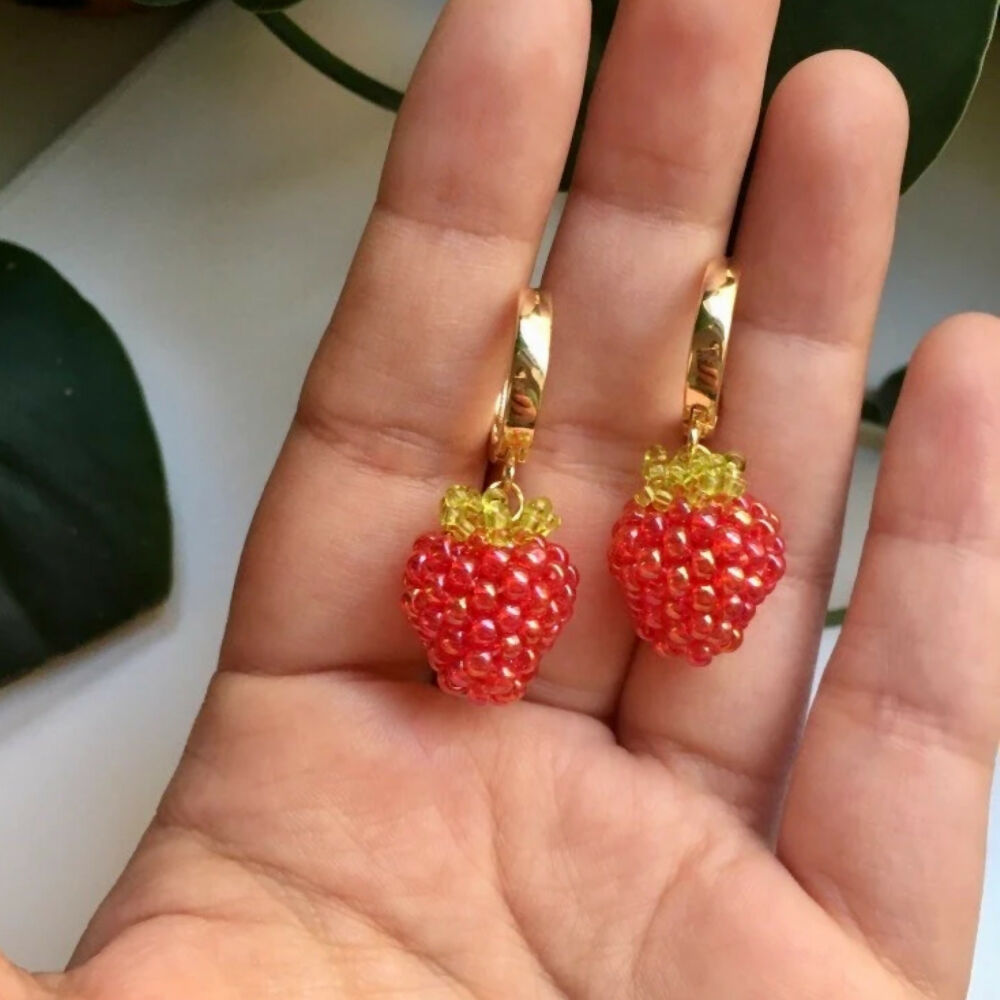 Beaded Raspberry Earrings