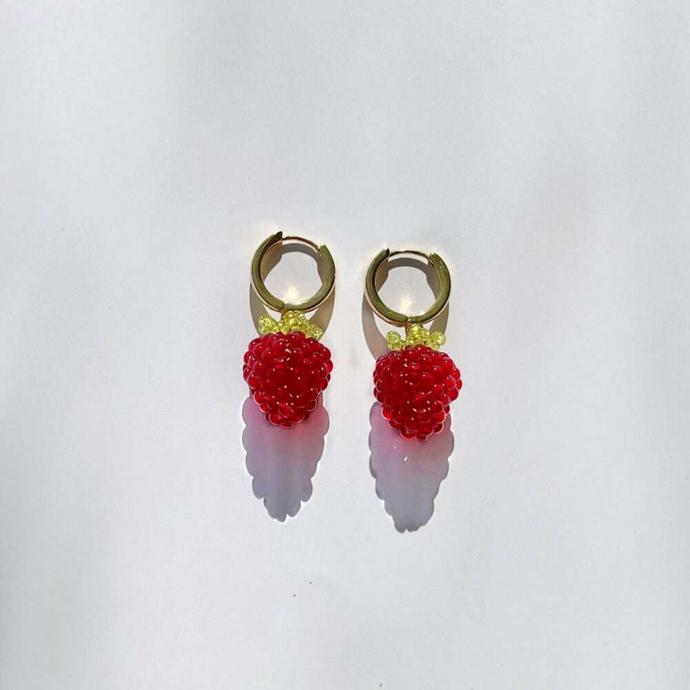 Beaded Dark Red Berry Earrings