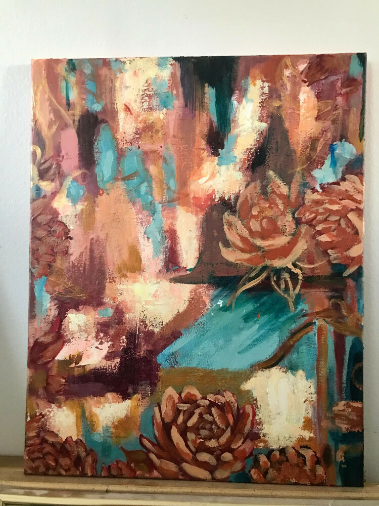 Autumnal Roses in Abstraction acrylic painting